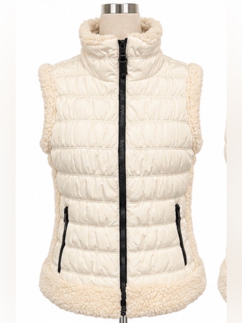 Calvin Klein Performance Ivory Puffer Sherpa Trim Vest — Medium